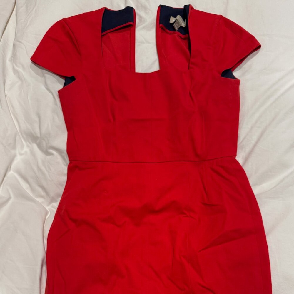 Banana Republic Sloan Sheath Dress Red Square Neck Cap Sleeve Size 6P